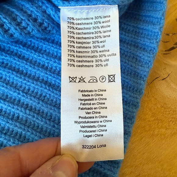 0039 ITALY LONA CASHMERE WOOL MOCK TURTLENECK SWEATER RIBBED ITALIAN NWT BLUE M - Picture 11 of 13